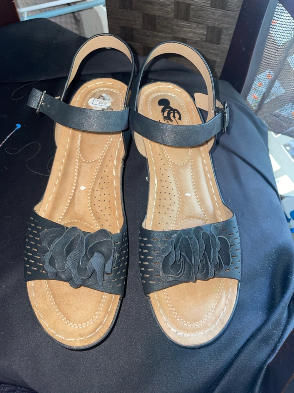 Women’s Black Floral Front Ankle-Strap Sandals
